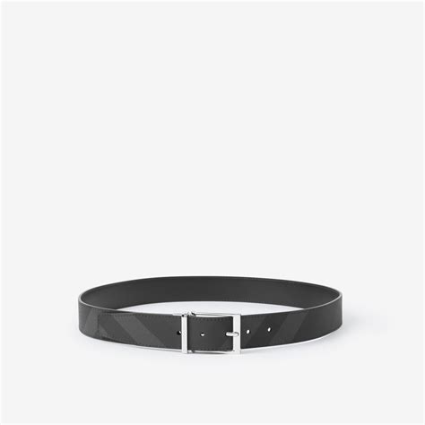 Check and Leather Reversible Belt in Charcoal/silver 